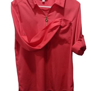 CALVIN KLEIN Women's Coral Orange Blouse. Size: Medium.